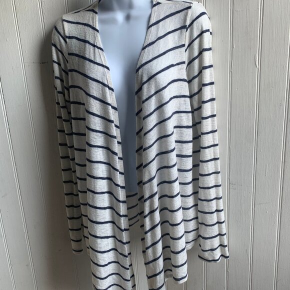 Velvet Graham & Spencer Coastal Blue White striped Open Cardigan Tie front - M - Picture 2 of 11